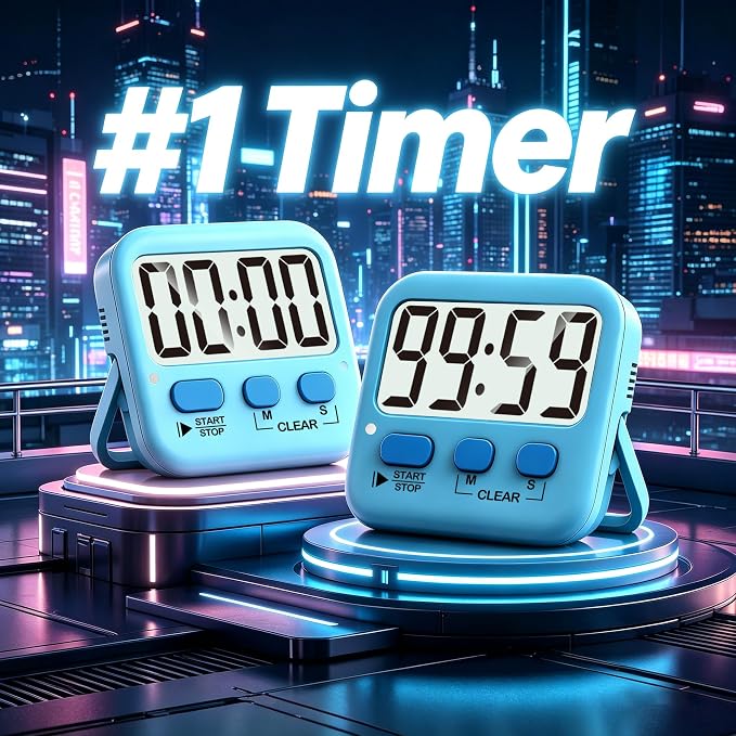 2 Pack Digital Timer for Kids Classroom Kitchen Timers for Cooking | w/ Battery, Easy to View, Alarm, Mute Mode, Count Down/Up, Magnetic, Kickstand, Hanging, Classroom Timer for Teacher Supplies