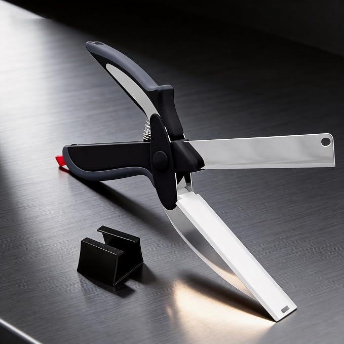 2-in-1 Kitchen Scissors with Cutting Board,Salad scissors. | Detachable Blades.Safety Lock, Dishwasher Safe Portable food cutter sharp slicer for vegetable, fruit, meat, light meal.