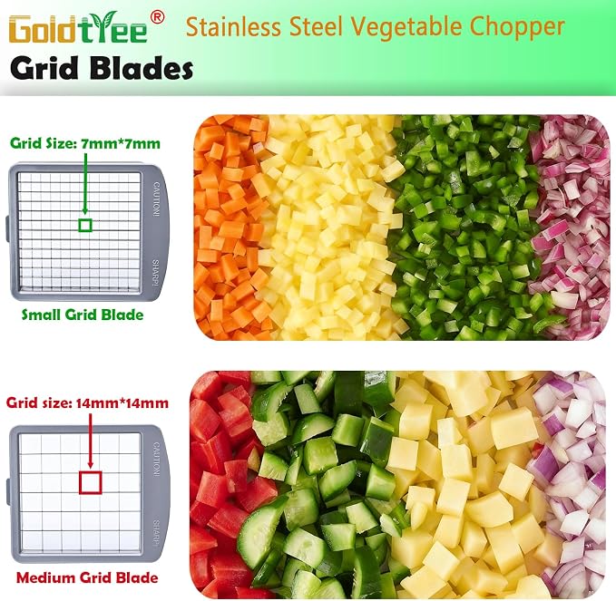 Vegetable Chopper Veggie Cutter Onion Food Dicer with Container 8 Blades | Stainless Steel Construction, Fruit Potato Salad Dicer, Dishwasher Safety, Easy Cleaning, Safety Hand Guards