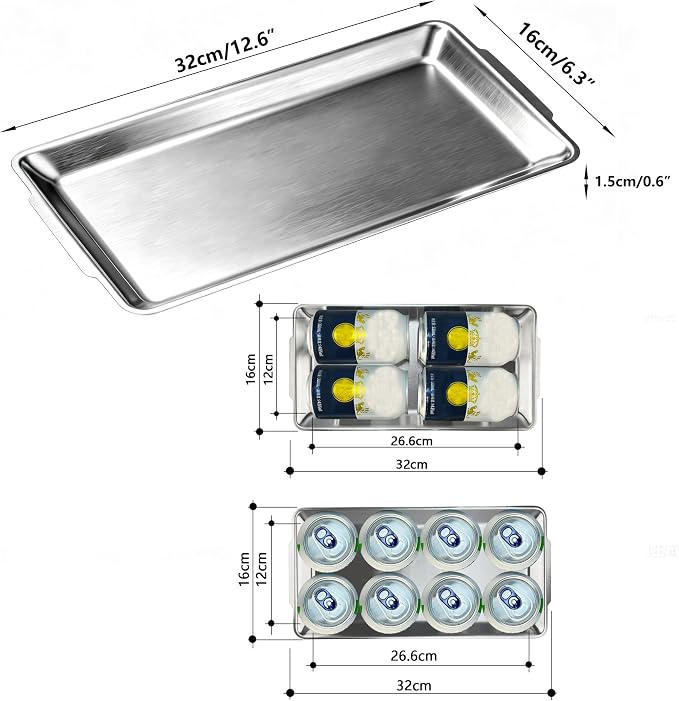 12.6" x 6.3" Dessert Tray Pastry Tray Set of 3, Stainless Steel Heavy-Duty Serving Trays, Silver Rectangular Plates for Food, Fruit, Party, Wedding, Christmas, Chip and Scratch Resistant