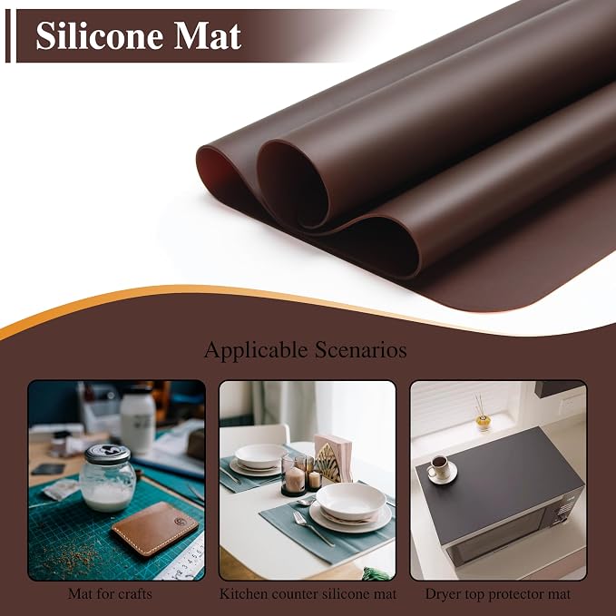 Silicone Table Mat, 2Pcs 15.7"x 11.8"x 0.03" Brown | Silicone Placemats,Silicone Mats for Baking, Kitchen Counter, Jewelry