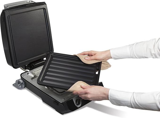 Hamilton Beach 4-in-1 Electric Indoor Grill & Electric Griddle Combo | 200 sq. in. PFAS-Free Non-Stick Cooking Surface Opens | Removable Interchangeable Grill & Griddle Plates | Black & Silver