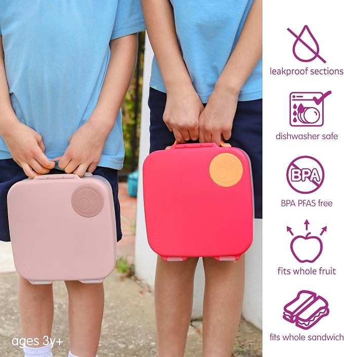 b.box Lunch Box, 8.5 Cup Bento Box for All Ages, Snack Box, Food Containers | Lunch Box Kids + Adults, Lunch Containers, 4 Compartments, Leak Proof, Dishwasher Safe, BPA Free, PFAS Free — Blush Crush