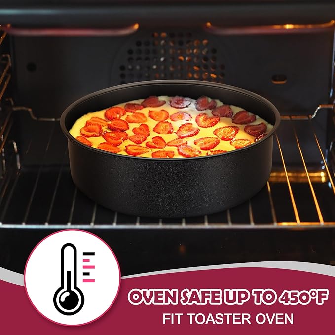 E-far 8 Inch Cake Pan, 3PCS Nonstick Stainless Steel Baking Cake Pans Tins | Round Smash Bakeware Baking for Birthday Layer Cake/Cheesecake, Straight Side, Non-Toxic & Healthy, Leakproof & Easy Clean