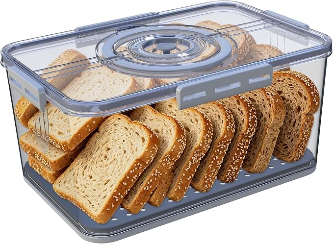 Fanlory Bread Box with Lid and Handle,Bread Storage Container With Time Recording for Camping & Outdoor Travel,Airtight Bread Keeper for Homemade Toast, Bagel,Cookies,Not dishwasher safe