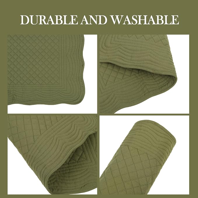 Quilted Placemats Set of 4 18"X13" Cotton Placemats Washable Cloth Table Mats for Kitchen Table (Green)