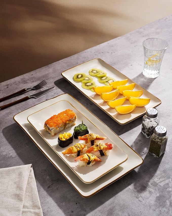 Famiware Serving Platters Set of 3 Sizes - Rectangular, Vanilla White | 15.67"/14.1"/12.6" Fine Stoneware Serving Trays for Party, Entertaining for Food, Turkey, Cheese, Microwave Dishwasher Safe
