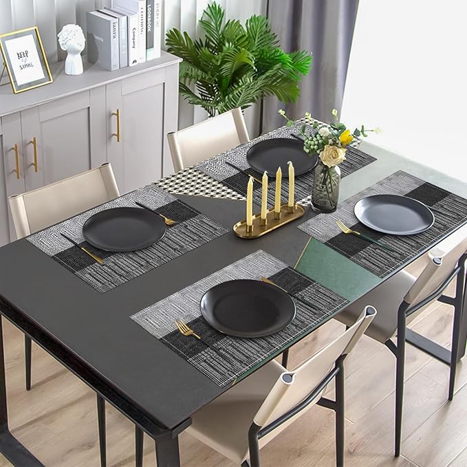 Black Halloween Placemats Set of 4, 12x18 Inch Washable Easy to Clean Heat-Resistant Anti-Skid Indoor Outdoor Table Mats for Holiday Party Kitchen Dining Room Decoration