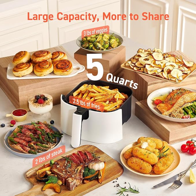 Cosori Air Fryer Pro LE 5 Qt with 20PCS Paper Liners, 9 Functions, White