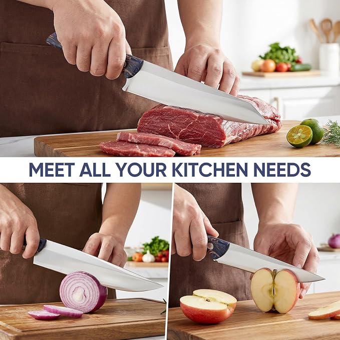 Topfeel 3-Piece Kitchen Knife Set, 5Cr15MoV High Carbon Stainless Steel | Includes 8-inch chef and Kiritsuke knives plus 5-inch utility knife with full-tang acrylic handles and gift box
