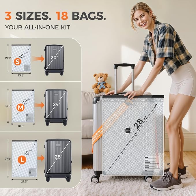 24-Pack Vacuum Storage Bags with Rechargeable Wireless Pump | 3 Sizes (20/24/28 Inch) Travel Vacuum Seal Bags for Clothing, Bedding & Seasonal Storage | Space Saver for Luggage