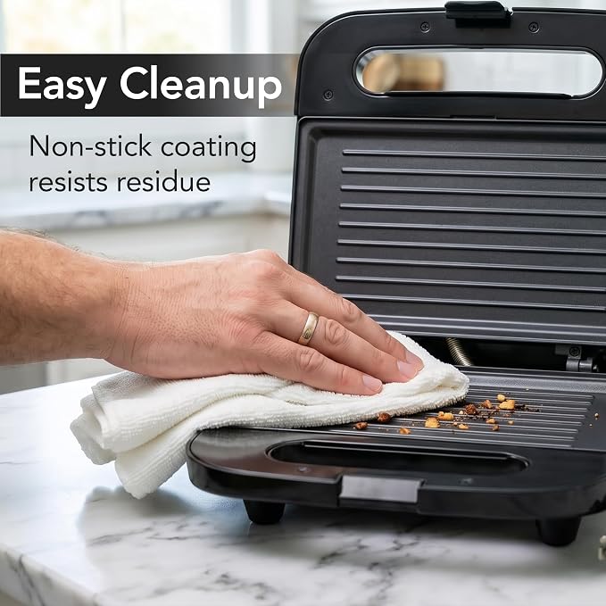 OVENTE Electric Sandwich Maker, 750W Non-Stick Plates, Black GP0401B | Perfect for Grilled Cheese, Tuna Melts, Omelets, French Toast, Breakfast Favorites, Light Meals, and Snacks