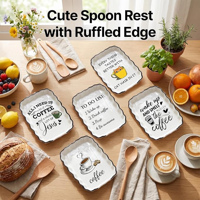 Cute Coffee Spoon Rest, Ceramic Spoon Holder for Coffee Bar Accessories | Cafe Station Decor, Small Teaspoon Rest Farmhouse Cafe Bar Decor Accessories for Countertop