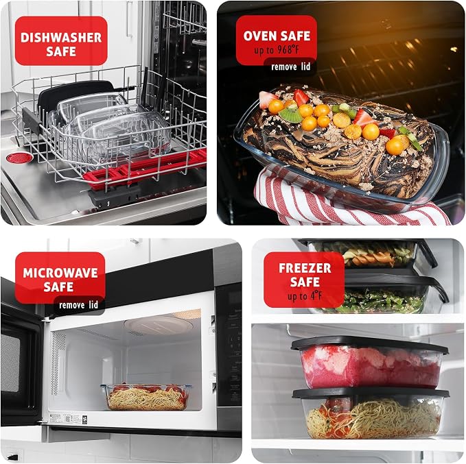 Nestl Set of 6 Glass Bread Loaf Pans for Baking Bread Glass Food Storage Containers with Lids, Glass Baking Dishes for Oven, Pound Cake Pan 1.9 Quart
