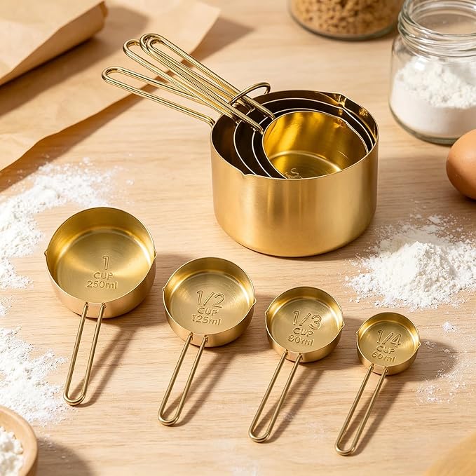 4pcs Stainless Steel Measuring Cups Set, Gold | Kitchen Accessories, Baking, Tea Coffee Measuring Tools