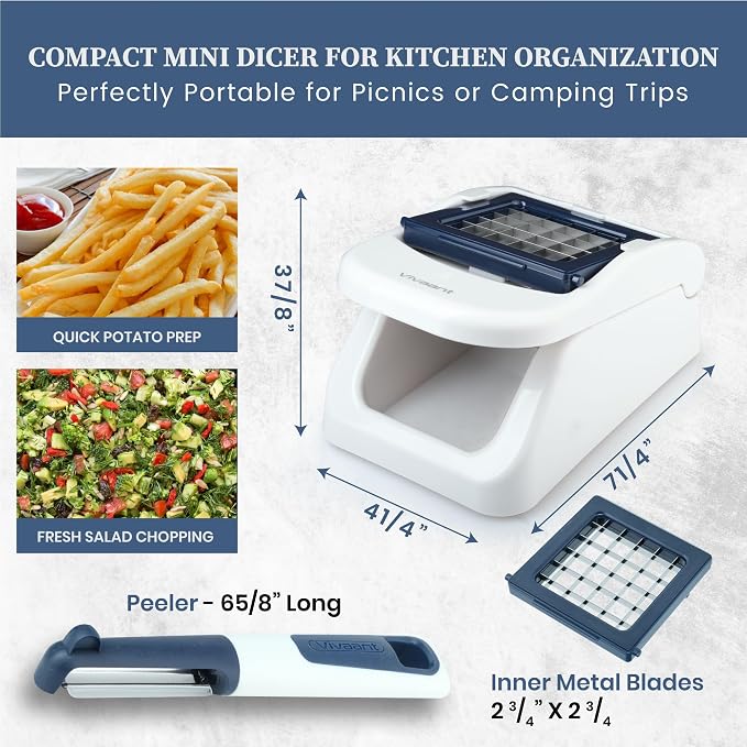 Vivaant Mini Food Chopper and Onion Dicer, Small Hand Held Vegetable Cutter | Manual Vegetable Chopper for Kitchen, Stainless Steel Blades, BPA Free & Dishwasher Safe, 3 Inch Compact Size Fits Any Drawer