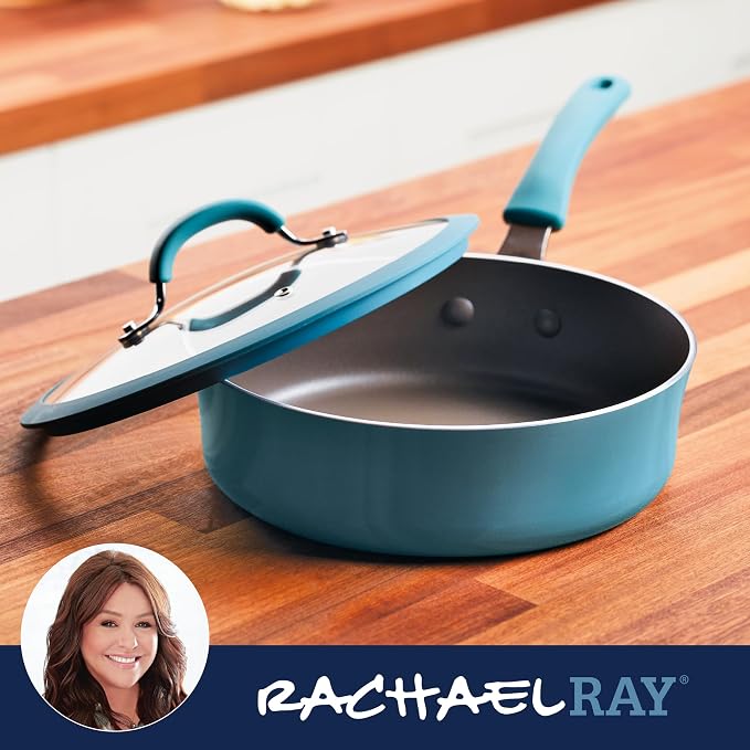 Rachael Ray Cook + Create Nonstick Sauté Pan with Lid, 3 Quart, Agave Blue