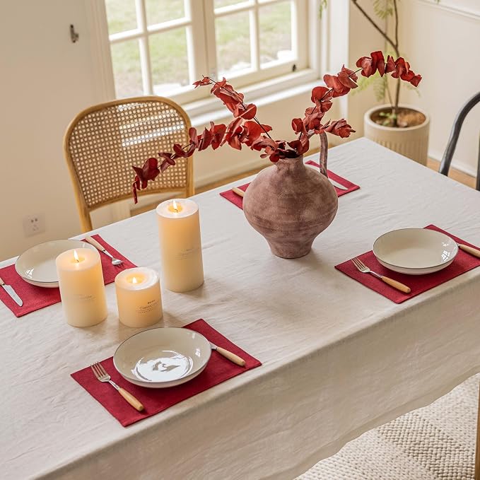 Home Brilliant Cloth Placemats Set of 4 Red Linen Placemats for Dinner Heat Resistant Dining Table Mats Kitchen Place Mats for Party, Dark Red Burgundy