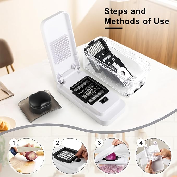 Vegetable Chopper, Professional Food Chopper &Onion Chopper, Veggie Cutter for Salad with 7 Blades and 900mL Container, Kitchen Gadgets & Gift, Home Essentials