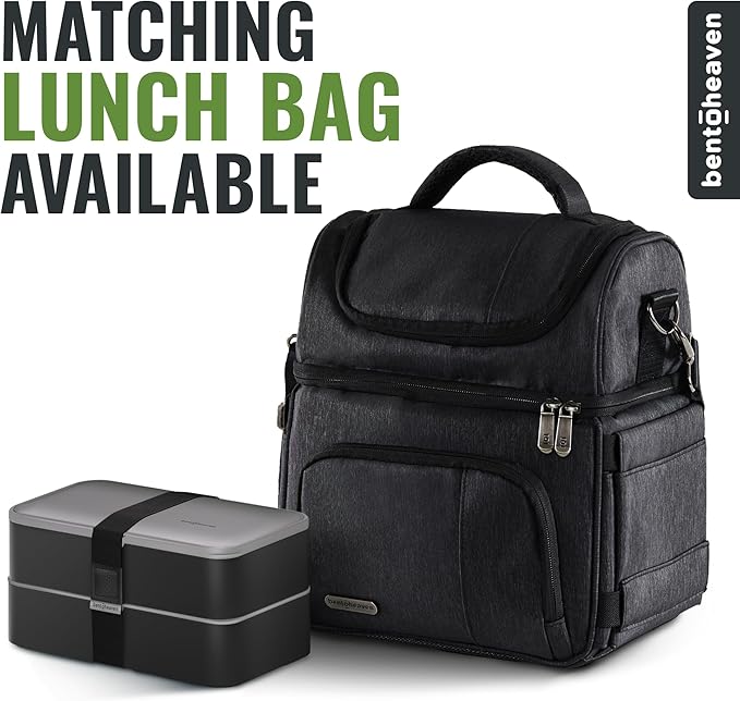 Bentoheaven Bento Box Adult, Stackable Lunch Box, 40 oz, Whispering Gray | BPA-free, leakproof and microwave-safe with 2 compartments, utensils, chopsticks, divider and sauce cup for men and women.