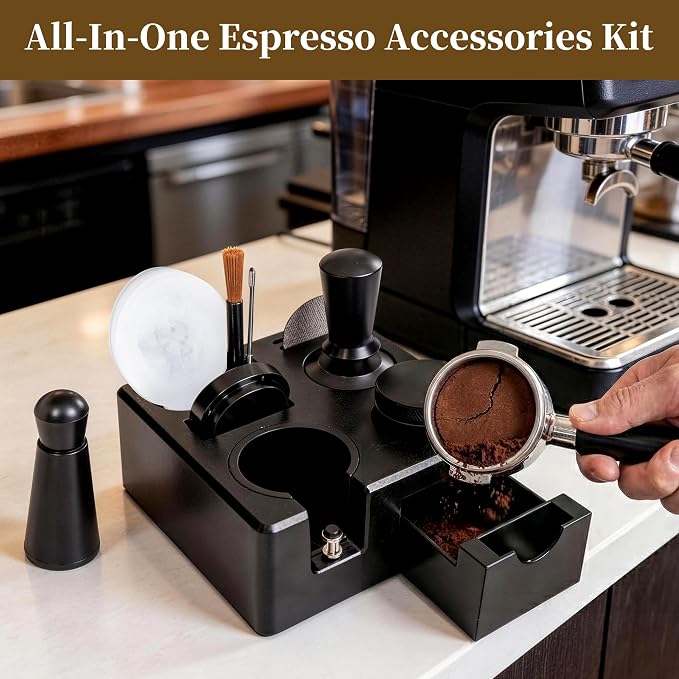 9 PCS 51mm Espresso Accessories Kit with Tamper Station | Coffee Tamper Set with WDT Tool, Distributor, Puck Screen, Dosing Funnel, Espresso Tool Kit for 51mm Portafilter