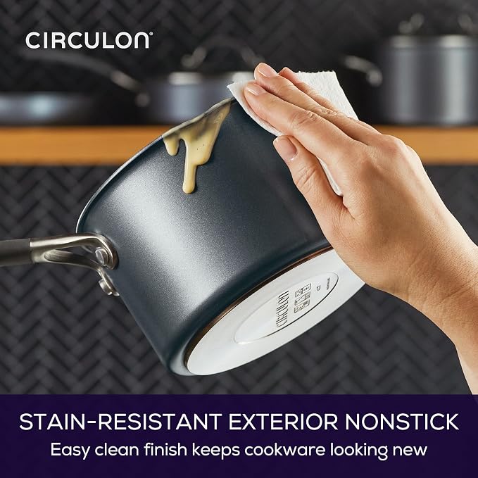 Circulon A1 ScratchDefense Nonstick Saucepan with Lid, 2-Quart, Induction | Straining Lid For Easy Draining, Durable Nonstick Coating For Everyday Cooking, in Graphite