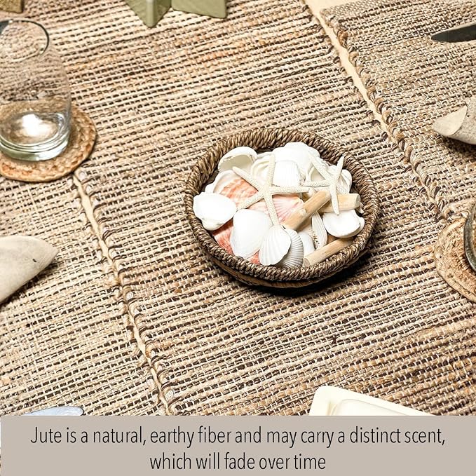 Natural Jute Table Runner 13x72 Inch – Vintage Boho Rustic Table Decor – Handwoven Table Runner in Natural Jute and Brown – Farmhouse Dining or Console Table Accent