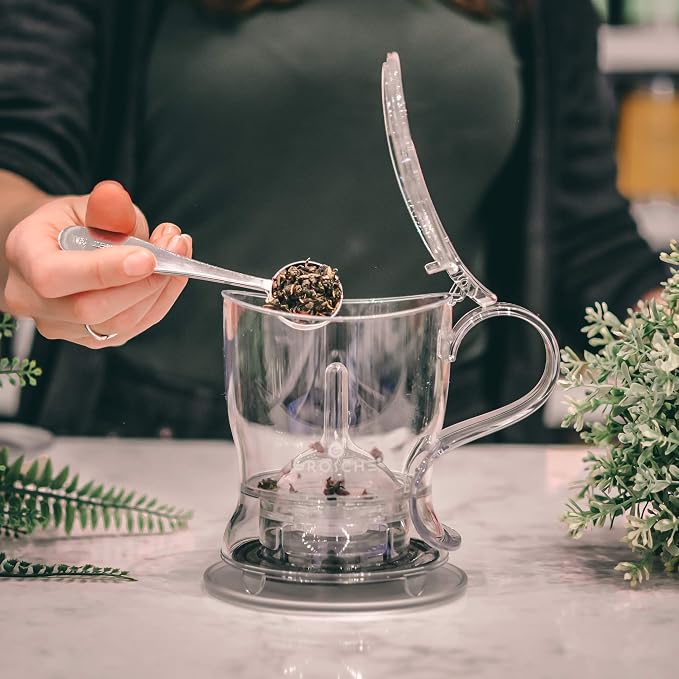 GROSCHE Aberdeen Smart Tea Maker BPA-Free Tea Infuser 34 oz + 16 oz Mug Set | Drip-Free Bottom Dispenser, Coaster, Easy Brewing, Simple Cleanup, Tritan Build, Loose-Leaf Steeping, Stylish Design