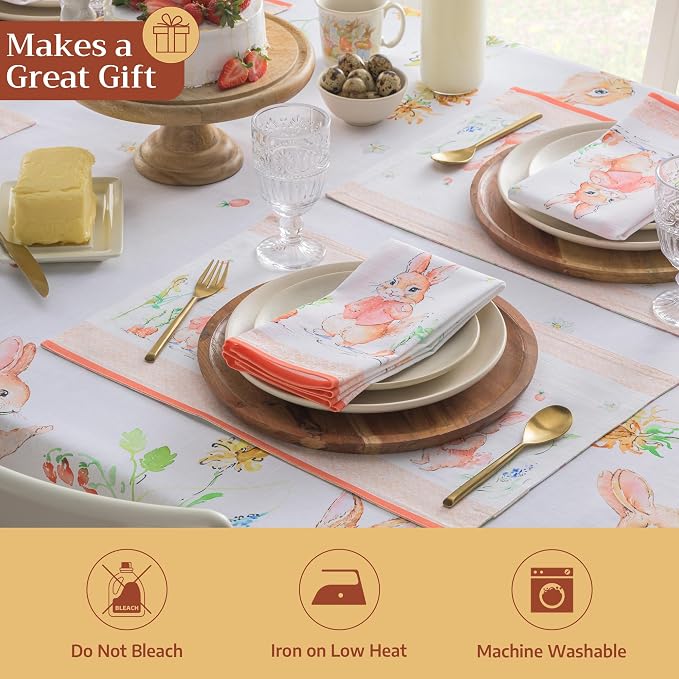 Maison d' Hermine Placemats Set of 4 Reusable 100% Cotton (13"x19") | Cloth Place Mats Washable Table Mats for Kitchen Dining Party Wedding Hotel Home Restaurant Spring Summer - Bunny Party