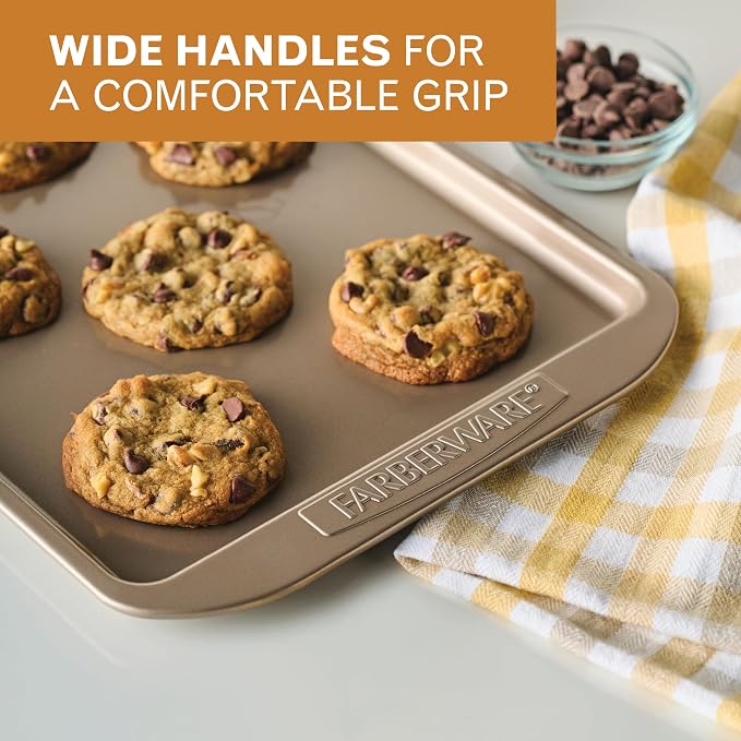 Farberware Nonstick Bakeware 10 x 15" Cookie Pan, Metal Baking Pan, Mocha | Premium Nonstick 10x15 Baking Sheet & Sheet Pan For Cookies, Roasting, Easy Cleanup, Oven Safe to 450F