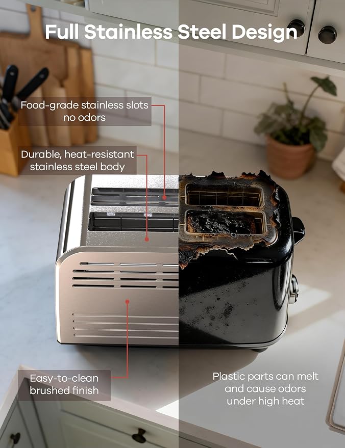 Ganiza Smart Toaster 2 Slice with Touchscreen, Digital Countdown Timer, Touch Screen Toaster Wide Slot, Full Stainless Steel, Defrost Reheat Cancel, +/-10s Fine-Tune, Removable Crumb Tray, Max 925W
