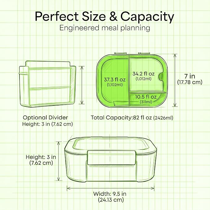 Leakproof Bento Lunch Box, 3-Compartment, Extra Large, Lilac & Blue | 3-Compartment Design, Leakproof, Extra Large Capacity, Adjustable Divider, Includes Cooler Pack, Dishwasher Safe, Reusable