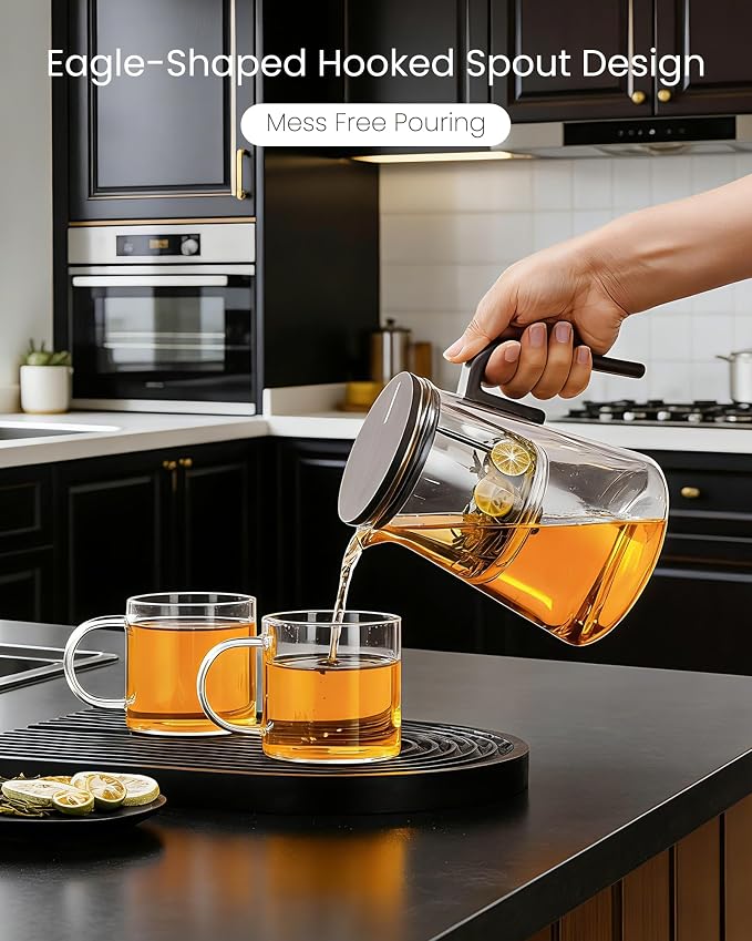 ZENS Magnetic Teapot with Infuser and 2 Cups, 34oz Magic Loose Tea Maker | Glass Magnetic Teapot, Echanted Tea Pot with Infusers for Loose Tea Steeper, Tea Lovers Gift, Walnut Pattern