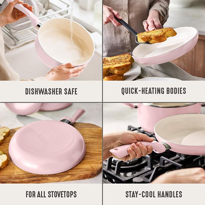 GreenLife 2 Piece (8" & 10") Ceramic Nonstick Skillet Set, Blush Pink | PFAS-Free Nonstick Coating, Frying Pans, Omelet Pans, Everyday Pan, Induction Ready, All Stovetop Compatible, Dishwasher Safe
