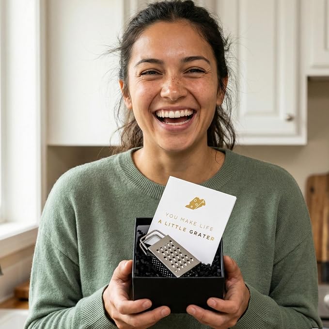 Mini Cheese Grater Gift Set - Funny Chef Gift, Friends, Coworkers, or Foodies | “You Make Life a Little Grater” Card, Mini Grater & Gift Box