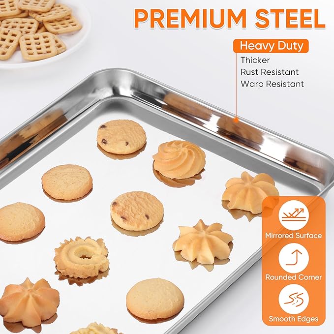 LIANYU Baking Sheet Pans, Half Sheet/Jelly Roll/Quarter Sheet, 3 Pack | Stainless Steel Cookie Sheet for Baking, 17.5/16/12.4 Inch Metal Tray, Heavy Duty, Dishwasher Safe, Non Toxic