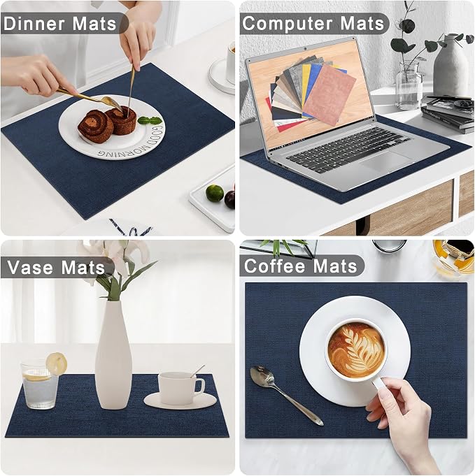 Homaxy PU Faux Leather Placemats for Dining Table, Set of 4, Navy Blue | Waterproof Wipeable Washable Table Mats, Easy to Clean Anti-Slip Place Mats, 11.8" x 17"