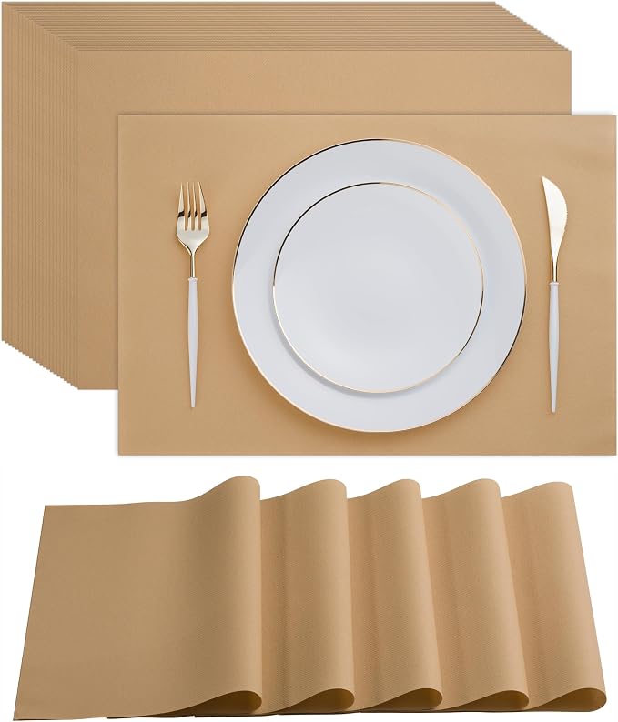 Disposable Wood Paper Placemats for Dining Table - 100-Pack 18" x 12" Cloth-Like Rectangle Paper Placemats for Baby, Kids, Party Or Weddings.