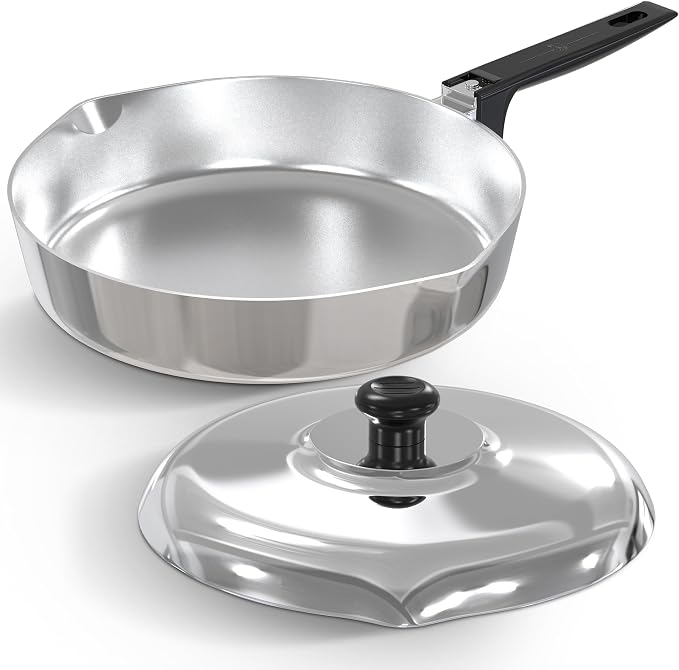MAGNAWARE Cast Aluminum Sauté Pan with Lid 10 inch - Oven Safe Deep Frying Pan with Lid, Two Side Spouts and Ergonomic Stay-Cool Handle for Comfortable Grip and Pouring (3 Quart)