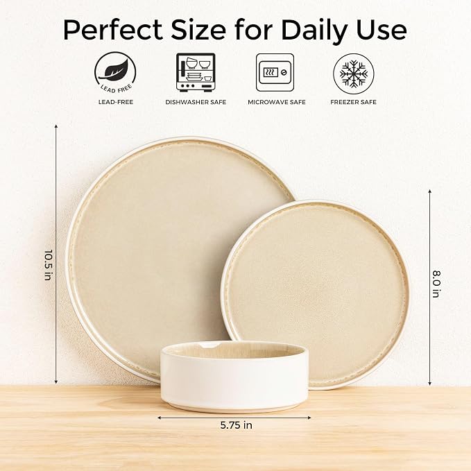 AmorArc Ceramic Dinnerware Sets for 4,12 Piece Plates and Bowls Sets Dishes | Stoneware Handmade Reactive Glaze Dishes Set | Highly Chip and Crack Resistant | Dishwasher & Microwave Safe