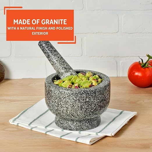 IMUSA 6.5" Traditional Heavy Duty Polished Granite Molcajete for Fresh Guacamole, Salsa, Pesto, Herbs, Spices