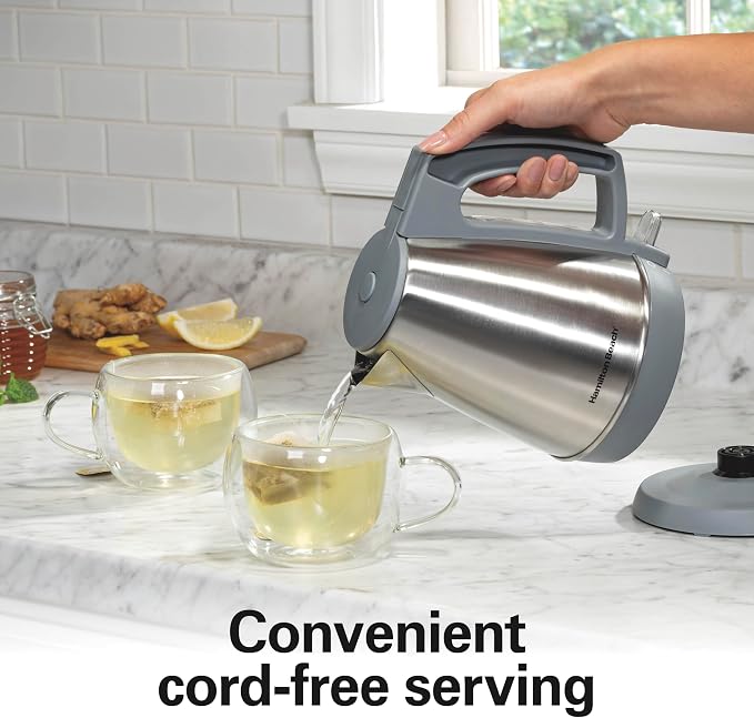 Hamilton Beach 1 Liter Electric Tea Kettle, Water Boiler & Heater | Fast Boiling 1500 Watts | BPA Free | Cordless Serving | Auto-Shutoff & Boil-Dry Protection | Cord Wrap | Stainless Steel