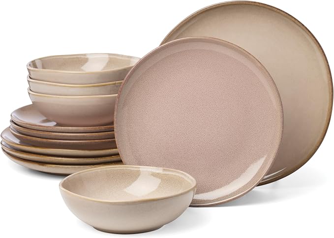Oneida Organic Shades Clay Stoneware 12-Piece Dinnerware Set for 4 | dishwasher safe | plates and bowls sets for kitchen and dining | 10.25 inch plate, dish set, dishes | 2 inch, 28oz