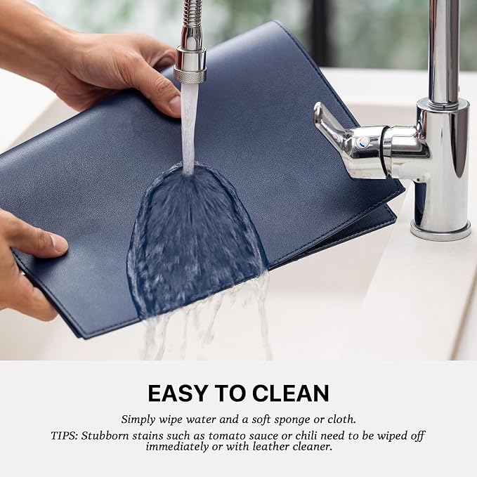 Baroyal Faux Leather Placemats Set of 6 Vinyl Washable Wipeable Table Mats for Kitchen Dining Table Heat Resistant Waterproof Modern Indoor/Outdoor Placemats Non-Slip Easy Clean Place Mats (Navy Blue)