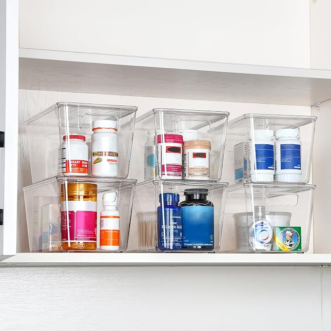 Vtopmart 1 Pack Clear Stackable Storage Bins with Lids, Medium | BPA-free Plastic, Organize Vertically, For Pantry Kitchen Fridge Cabinet Closet Bathroom, Built to Last, Easy to Move