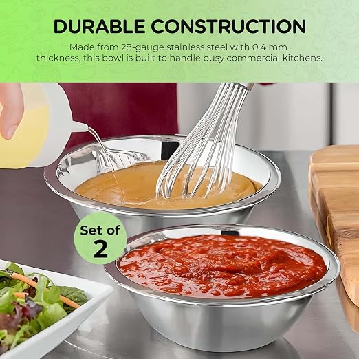 OCS Parts 2-Pack 1.5 Quart Stainless Steel Mixing Bowls | 8-Inch | Stainless Steel Professional Grade Flat Base Mixing Bowls for Home and Commercial Kitchens | Dishwasher Safe