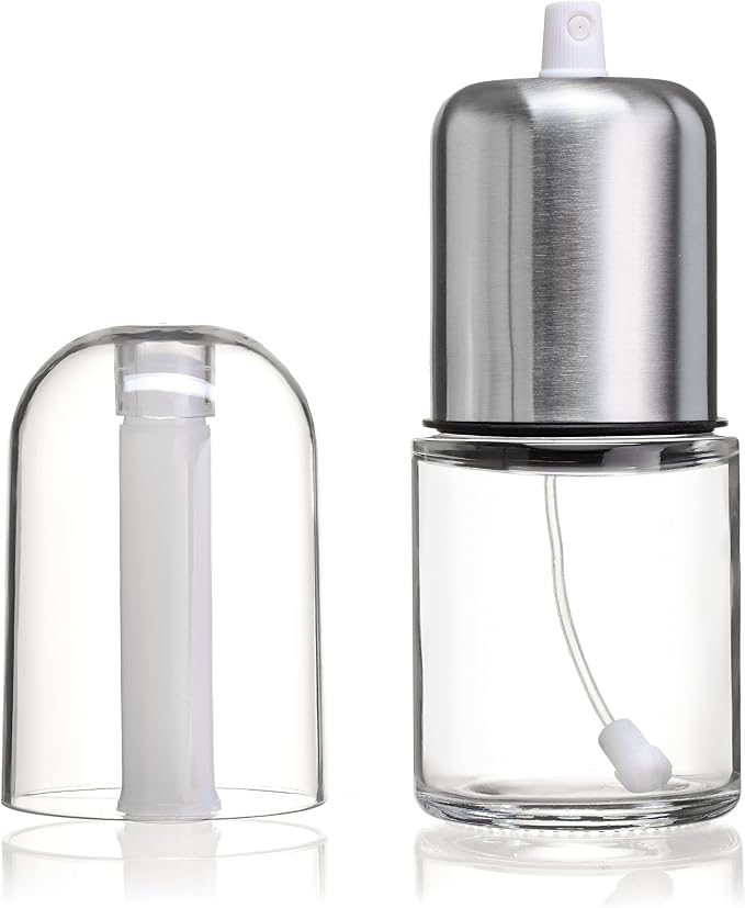 Olive Oil Sprayer and Oil Mister Elegant Glass Bottle with Clog-Free Filter & Leak Proof Top - Stainless Steel