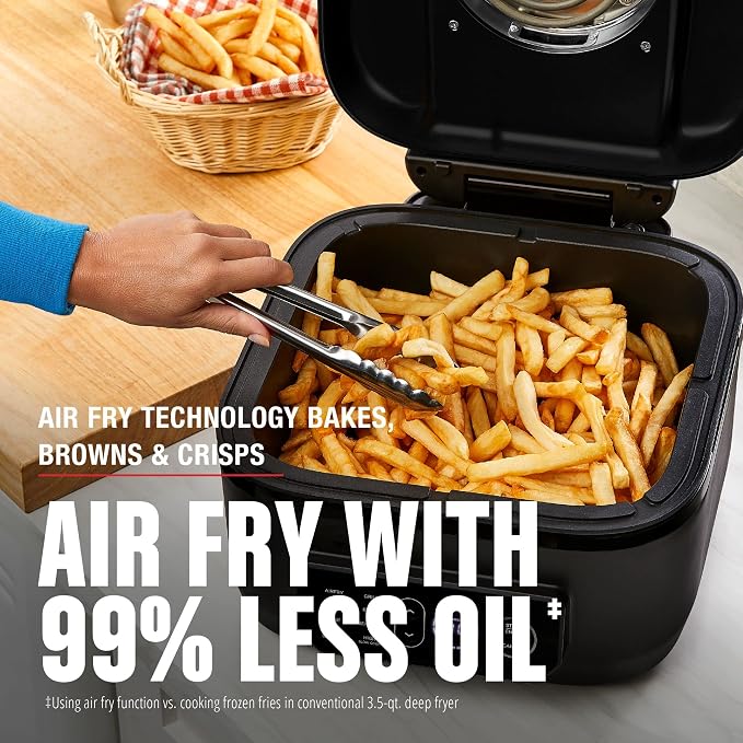 George Foreman Beyond Grill™ 7-in-1 Electric Indoor Grill with Air Fry Technology, MCAFD800D, Black, Large | 7-in-1 grill with air fry, roast and bake functions, 500°F searing and no-defrost cooking.