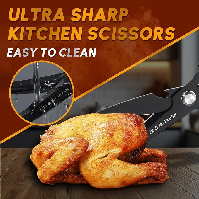 Huusk Kitchen Scissors all Purpose, Heavy Duty Kitchen Shears Set | Stainless Steel Sharp Poultry Meat Scissors for Food, Fish, Chicken Bones, Turkey, Comfortable Handles, Gifts for Women