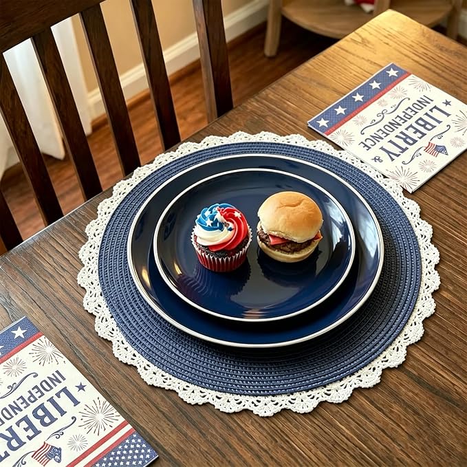 150Pcs Blue Plastic Plates, Disposable Plates with Silverware Set | Navy Blue Plastic Plates set Include 30 Dinner Plates10.25’’,30 Dessert Plates7.5’’,90 Silver Silverware Set for Party